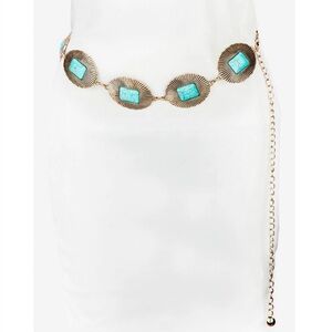 NWT Western Turquoise and Gold Concho Oval Disc Chain Belt